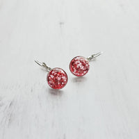 Birthday Earrings - metallic pink confetti half sphere on silver leverback hooks, sparkling glitter earring, birthday gift, pink glitter - Constant Baubling