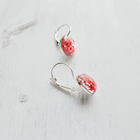 Birthday Earrings - metallic pink confetti half sphere on silver leverback hooks, sparkling glitter earring, birthday gift, pink glitter - Constant Baubling