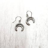 Horn Earrings - small silver antiqued celestial crescent moon charms - little Bali style beaded ball edge - dainty sterling hook upgrade - Constant Baubling