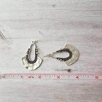Bohemian Silver Earrings - antique/oxidized style Bali ball edge design detail - lightweight semicircle, unique boho gift idea - Constant Baubling