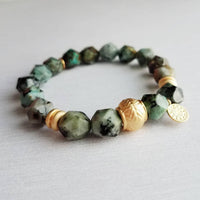 Turquoise Stone Bracelet Set, African Turquoise bracelet, blue green bracelet, matte stone bracelet, elastic gemstone bracelet, chunky bead - Constant Baubling