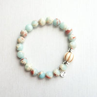 Stone Bracelet Set, silver stacking bracelets, blue Amazonite, gemstone bracelet, aqua terra jasper, African opal beads, crackle fire agate - Constant Baubling