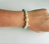 Stone Bracelet Set, silver stacking bracelets, blue Amazonite, gemstone bracelet, aqua terra jasper, African opal beads, crackle fire agate - Constant Baubling