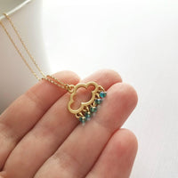 Rain Cloud Necklace, silver cloud necklace, cloud outline, cloud pendant, raindrop dangles, blue raindrops rainy weather storm rain necklace - Constant Baubling