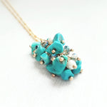 Turquoise Stone Necklace - stone cluster pendant, turquoise necklace, blue stone necklace, pebble necklace, cluster necklace, turquoise gold - Constant Baubling