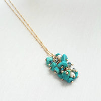 Turquoise Stone Necklace - stone cluster pendant, turquoise necklace, blue stone necklace, pebble necklace, cluster necklace, turquoise gold - Constant Baubling