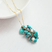 Turquoise Stone Necklace - stone cluster pendant, turquoise necklace, blue stone necklace, pebble necklace, cluster necklace, turquoise gold - Constant Baubling
