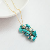 Turquoise Stone Necklace - stone cluster pendant, turquoise necklace, blue stone necklace, pebble necklace, cluster necklace, turquoise gold - Constant Baubling