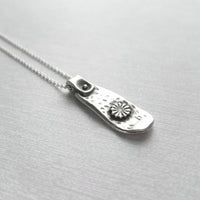 Silver Tag Necklace, long flower pendant, silver tab necklace, silver tag necklace, delicate silver chain, antique silver pendant, floral - Constant Baubling