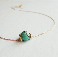 Gold Eclipse Necklace, turquoise blue stone, howlite necklace, brown black veining, round gemstone necklace, gold semicircle pendant, modern - Constant Baubling