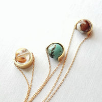 Gold Eclipse Necklace, turquoise blue stone, howlite necklace, brown black veining, round gemstone necklace, gold semicircle pendant, modern - Constant Baubling