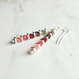 Pink Crystal Earrings, pink ombre earrings, long thin earrings, silver pink earrings, multicolor hot pink watermelon pale grey, delicate - Constant Baubling