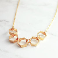 Gold Hexagon Necklace, honeycomb necklace, honeybee necklace, bee necklace, geometric necklace, geometry necklace, gold bee jewelry, math - Constant Baubling