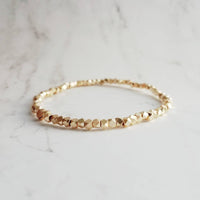 Cobalt Blue Gold Bracelet Set - metallic finish colorful smooth/facet cut dainty little bead nugget chunk CZ pave accent elastic stretch - Constant Baubling