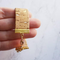 Wood Bracelet - wide cork cuff & gold adjustable chain, wood bangle, cork bangle, cork bracelet, woof cuff, cork cuff, wide bracelet, unisex - Constant Baubling