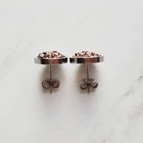 Rose Gold Studs - pink copper colored faux druzy stone - round rough jagged bumpy rock - hypoallergenic stainless surgical steel posts drusy - Constant Baubling