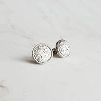 Small Silver Studs, faux druzy earring, stone earring, hypoallergenic steel, round metallic stud, rough stone, jagged bumpy druzy rock - Constant Baubling