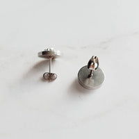 Small Silver Studs, faux druzy earring, stone earring, hypoallergenic steel, round metallic stud, rough stone, jagged bumpy druzy rock - Constant Baubling