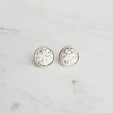 Small Silver Studs, faux druzy earring, stone earring, hypoallergenic steel, round metallic stud, rough stone, jagged bumpy druzy rock - Constant Baubling