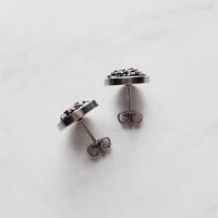 Silver Drusy Earrings, gunmetal earring, gunmetal stud, round stud earring, stainless steel studs, hypoallergenic earring grey stone earring - Constant Baubling