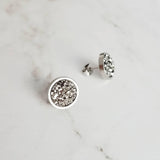 Silver Drusy Earrings, gunmetal earring, gunmetal stud, round stud earring, stainless steel studs, hypoallergenic earring grey stone earring - Constant Baubling