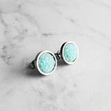 Mint Silver Earrings - light pale blue faux druzy stone round rough jagged bumpy rock - hypoallergenic stainless surgical steel posts drusy - Constant Baubling