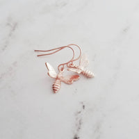 Rose Gold Bee Earring, pink bee earring, honeybee earring, insect earring, rose gold earring, little bumblebee earring, honey bee jewelry - Constant Baubling