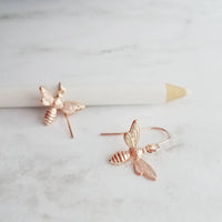 Rose Gold Bee Earring, pink bee earring, honeybee earring, insect earring, rose gold earring, little bumblebee earring, honey bee jewelry - Constant Baubling