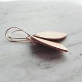 Rose Gold Leather Earrings - leaf drop lightweight dangle - minimalist prolate spheroid football shape - fall simple small shiny glam hook - Constant Baubling