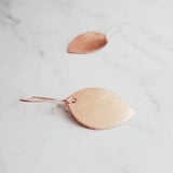 Rose Gold Leather Earrings - leaf drop lightweight dangle - minimalist prolate spheroid football shape - fall simple small shiny glam hook - Constant Baubling