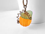 Harvest Pumpkin Necklace, twisted vine, antique bronze necklace, autumn necklace, orange pumpkin pendant, Halloween jewelry, fall necklace - Constant Baubling