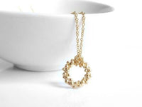 Gold Circle Necklace - small ring of tiny bubbles in matte finish on delicate thin gold-plated chain - geometric trendy pendant - Constant Baubling