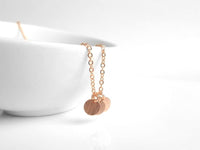 Rose Gold Disc Necklace, rose gold coin necklace, sequin necklace 3 rose gold charms tiny rose gold circles small round disks flat rose gold - Constant Baubling