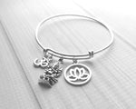 Hindu Bangle Bracelet, yogi bracelet, silver bangle, elephant bracelet, deity charm, lotus symbol charm, spiritual jewelry, rebirth success - Constant Baubling