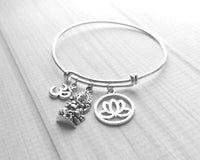 Hindu Bangle Bracelet, yogi bracelet, silver bangle, elephant bracelet, deity charm, lotus symbol charm, spiritual jewelry, rebirth success - Constant Baubling