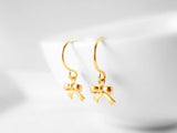 Tiny Gold Earrings, little gold bows, gold bow earring, small ribbon earring, bow charm, 14K SOLID GOLD hook opt, delicate dainty dangle - Constant Baubling