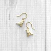 Chick Earrings, gold bird earrings, chubby bird earrings, small gold birds, bird dangle earring, chickadee earring, little baby bird earring - Constant Baubling