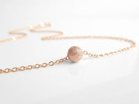 Rose Gold Ball Necklace, simple rose gold necklace, little ball necklace, textured ball, stardust bead, rough bead, sliding round minimalist - Constant Baubling