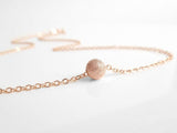 Rose Gold Ball Necklace, simple rose gold necklace, little ball necklace, textured ball, stardust bead, rough bead, sliding round minimalist - Constant Baubling