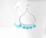 Silver Chandelier Earrings, sky blue disks, silver blue earrings, open teardrop earrings, light blue earrings, turquoise drops large western - Constant Baubling