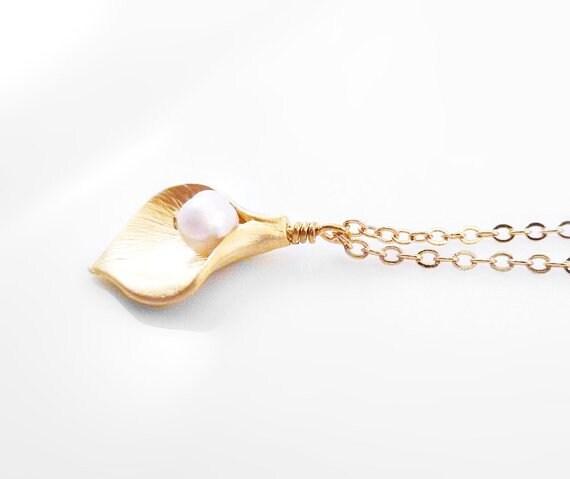 white gold calla lily necklace Gold Calla lily Necklace