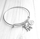 Jack Russell Bracelet, silver bangle, adjustable bangle, double loop bangle, terrier charm, Jack Russell jewelry, letter monogram custom dog - Constant Baubling