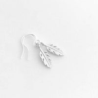 Silver Feather Earrings, tiny rhodium feather earring, small silver feather, matte rhodium feather, matte silver feather, little dangle hook - Constant Baubling