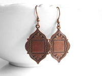 Copper Medallion Earrings, rustic copper earring, Moroccan earring, antique copper earring, medallion earring, boho earring, damask earring - Constant Baubling
