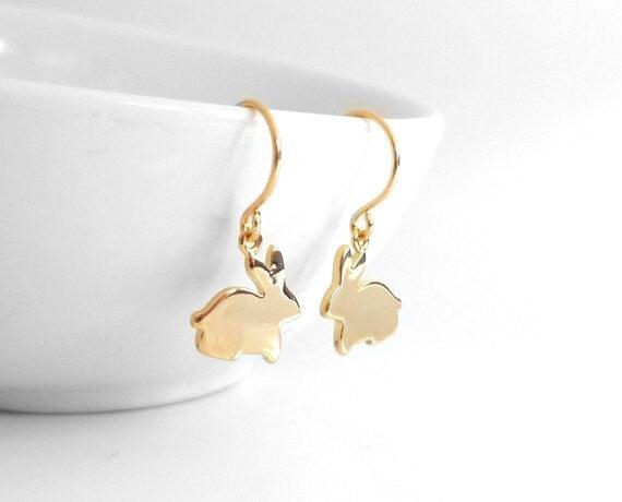 Gold Bunny Earrings, gold rabbit earrings, small bunny earrings, baby bunny earrings, little bunny earring, plain bunnies, tiny Easter gift - Constant Baubling