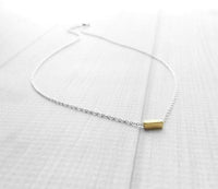 Gold Dash Necklace, tiny rectangle necklace, square tube bead, slider pendant, delicate chain, simple gold necklace, small gold bar necklace - Constant Baubling