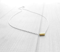 Gold Bar Necklace, .925 sterling silver chain, square tube necklace, gold line necklace, simple minimalist necklace, gold rectangle bead - Constant Baubling