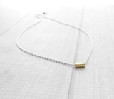 Gold Bar Necklace, .925 sterling silver chain, square tube necklace, gold line necklace, simple minimalist necklace, gold rectangle bead - Constant Baubling