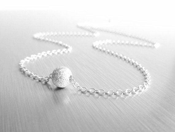 Silver Ball Necklace, simple silver necklace, rough texture bead, star dust ball, glitter bead, sparkle bead, ball charm, silver glitter - Constant Baubling