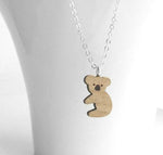Koala Bear Necklace - small wooden cut shape pendant on delicate silver or gold chain - medium shade finish wood - cute Australian animal - Constant Baubling